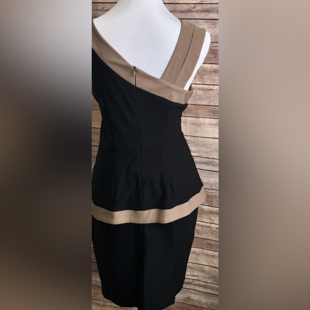 Joseph Ribkoff black Taupe Ruched Pleats Stretchy Sleeves Dress Size 8